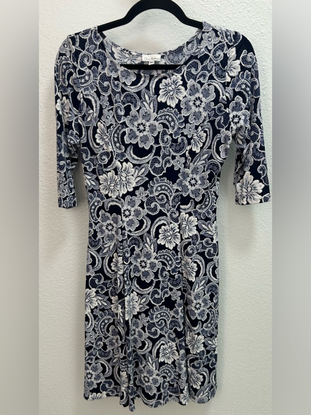 Olivia Matthews Navy and White Floral Midi Dress